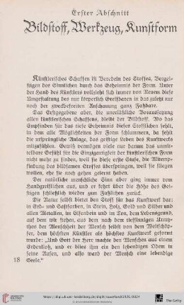 Erster Abschnitt: Bildstoff, Werkzeug, Kunstform