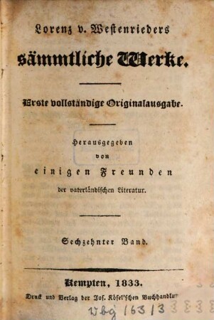 Lorenz v. Westenrieder's sämmtliche Werke. 16
