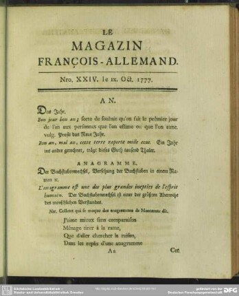 Nro. XXIV. le IX. Oct. 1777