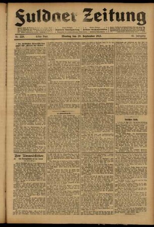 Erste Ausgabe vom Montag, den 29. September 1913.