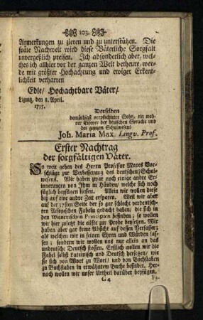 Erster Nachtrag der sorgfaeltigen Vaeter