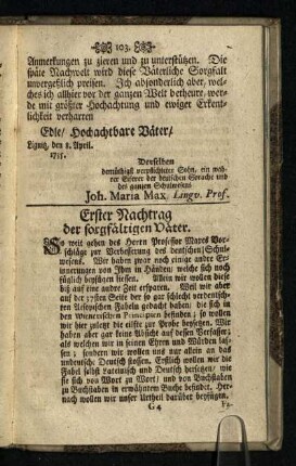 Erster Nachtrag der sorgfaeltigen Vaeter
