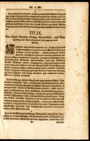 Tit. IX. Von Pfahl-Burgern, Schutz-Verwandten, auch Wegschaffung und Bestraffung derer Müßiggänger und Bettler