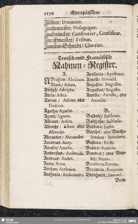 Teutsch- und Frantzöisch Rahmen-Register