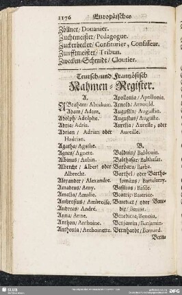 Teutsch- und Frantzöisch Rahmen-Register