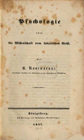 Psychologie oder die Wissenschaft vom subjectiven Geist