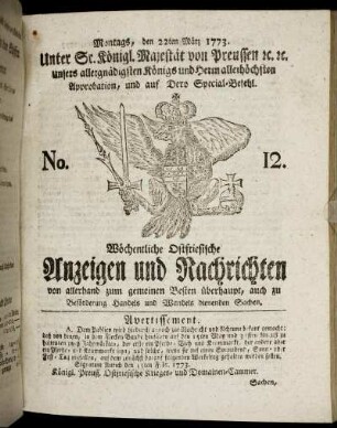 No. 12. Montags, den 22ten März 1773.