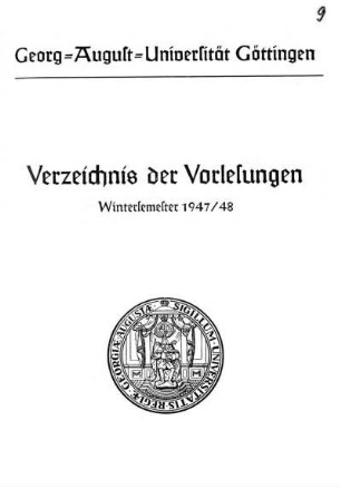 WS 1947/48: Verzeichnis der Vorlesungen