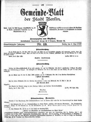 1920,19: Nr. 19, 9. Mai 1920