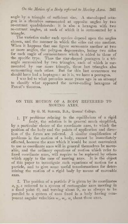 On the motion of a body referred to moving axes.