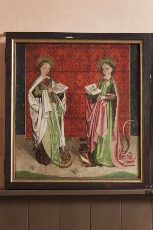 Lauterbacher Marienaltar — Erste Schauseite - Vier weibliche Heilige — Linker äußerer Flügel - Heilige Katharina und heilige Margaretha