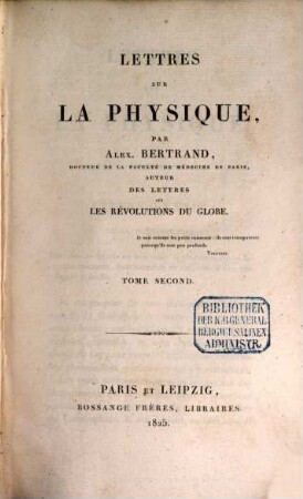 Lettres sur la physique, 2