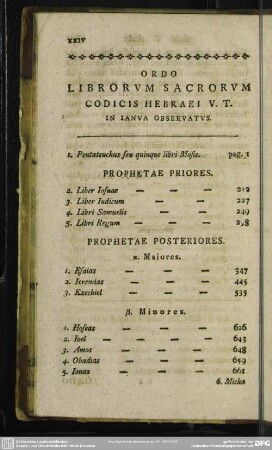 Ordo Librorum Sacrorum Codicis Hebraei V.T. In Ianua Observatus