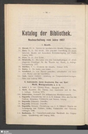 Katalog der Bibliothek. Neubearbeitung vom Jahre 1907