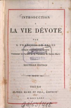 Introduction à la vie dévote par S. François de Sales