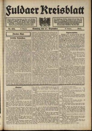 Zweite Ausgabe vom Samstag, den 27. September 1913.