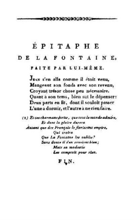 Épitaphe de la Fontaine, faite par lui-mème