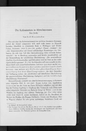 Die Kolonisation in Mittelstormarn : Eine Studie