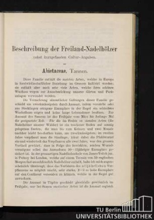 Beschreibung der Freiland-Nadelhölzer nebst kurzgefassten Cultur-Angaben.