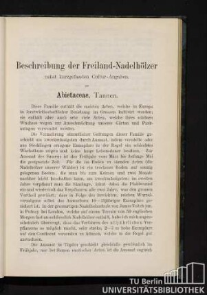 Beschreibung der Freiland-Nadelhölzer nebst kurzgefassten Cultur-Angaben.