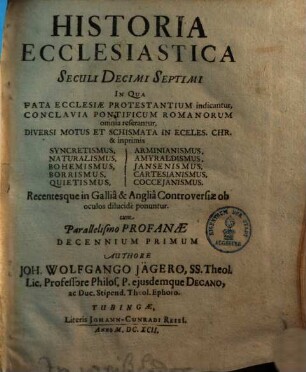 Historia ecclesiastica seculi decimi septimi, 1