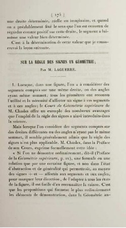 Sur la régle des signes en géométrie.
