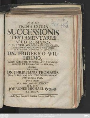 Prima Initia Successionis Testamentariæ Apud Romanos
