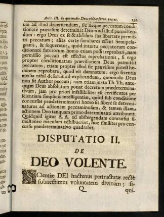 121-238, Disputatio II. De Deo Volente.