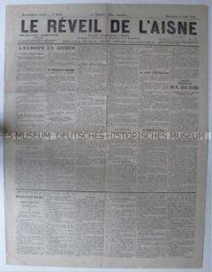 Französische Tageszeitung "Le Réveil de L'Aisne" zum Beginn des 1. Weltkrieges
