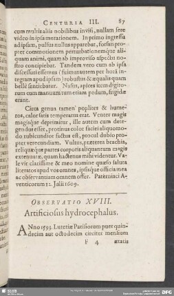 Observatio XVIII. Artificiosus hydrocephalus