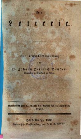 Die Lotterie : eine juristische Abhandlung