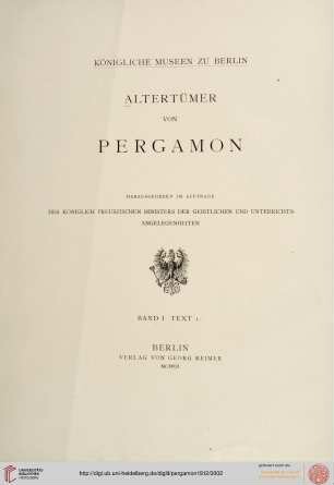 Band I, Text 1: Altertümer von Pergamon: Stadt und Landschaft