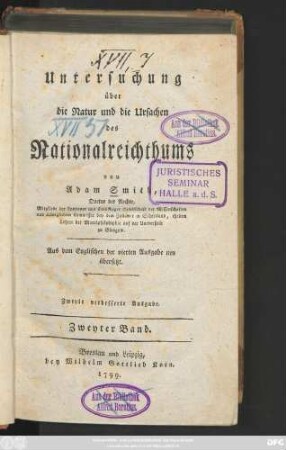 Bd. 2: Untersuchung über die Natur und die Ursachen des Nationalreichthums