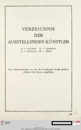 Verzeichnis der ausstellenden Künstler