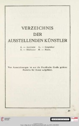 Verzeichnis der ausstellenden Künstler