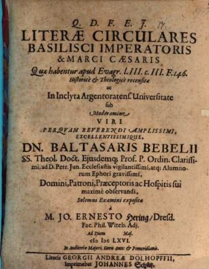 Literae circulares Basilisci Imperatoris & Marci Caesaris, quae habentur apud Evagr. l. III. c. III. F. 146, historice et theologice recensitae