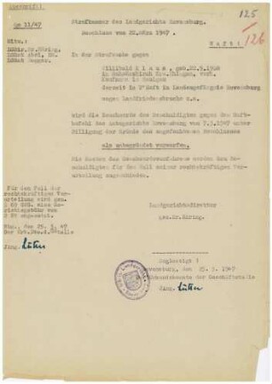 Strafakte Hagenmeyer, Erich, Polizeidirektor, Ulm, Bd.1 Qu.125-149