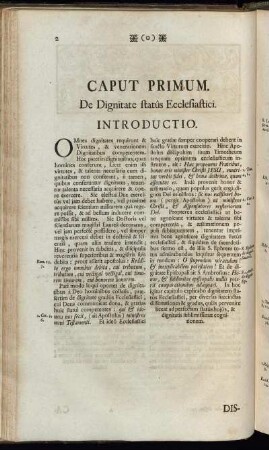 Caput Primum. De Dignitate statûs Eccelsiastici.