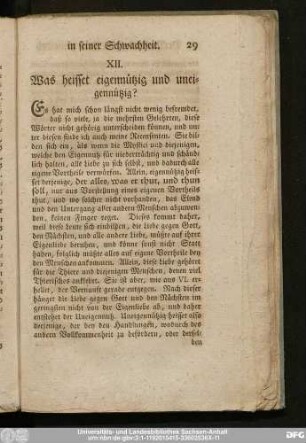 XII. Was heisset eigennützig und uneigennützig?