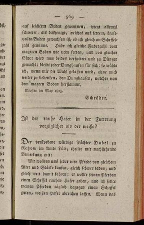 Ist der rauhe Hafer in der Futterung vorzüglicher als der weiße?