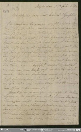 Eigenh. Brief von August Wilhelm von Schlegel an Georg Joachim Göschen, Amsterdam, 13.02.1794