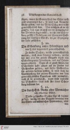 § 20. Die Schenkung unter Lebendigen und von Todes wegen wird gemeinschaftlich