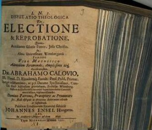 Disputatio theologica de electione et reprobatione