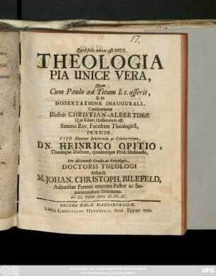 Theologia Pia Unice Vera