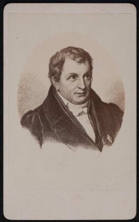Porträt Ludwig Tieck. Fotografie nach Stahlstich im Oval. Albuminabzug auf Karton (Carte-de-visite mit Bezeichnung verso)