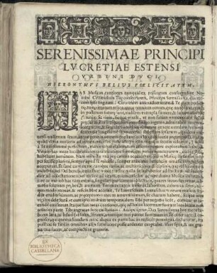 Dedikation an Lucrezio Estenso