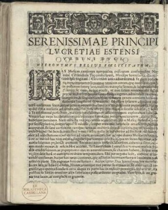 Dedikation an Lucrezio Estenso