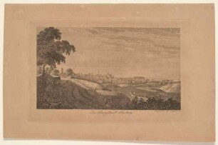 Stadtansicht von Freiberg in Sachsen von Norden, von links nach rechts Donatsturm, alte Jakobikirche, Nikolaikirche, Rathausturm, Stadtkirche St. Petri, Dom St. Marien und Schloss Freudenstein