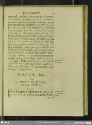 Caput XI. De Cautione In Judicio Praestanda