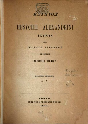 Hesychii Alexandrini Lexicon. 3, Lambda - Rho